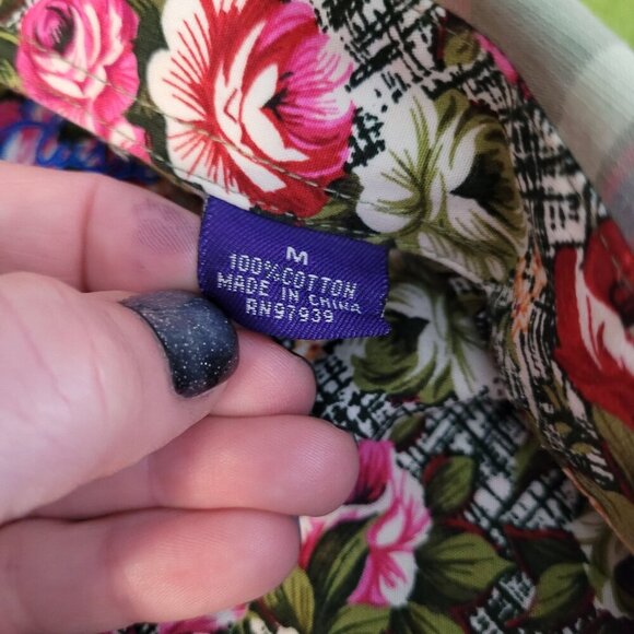 Alan Flusser mens medium green stripe floral contrast cuff button down shirt - Picture 5 of 10